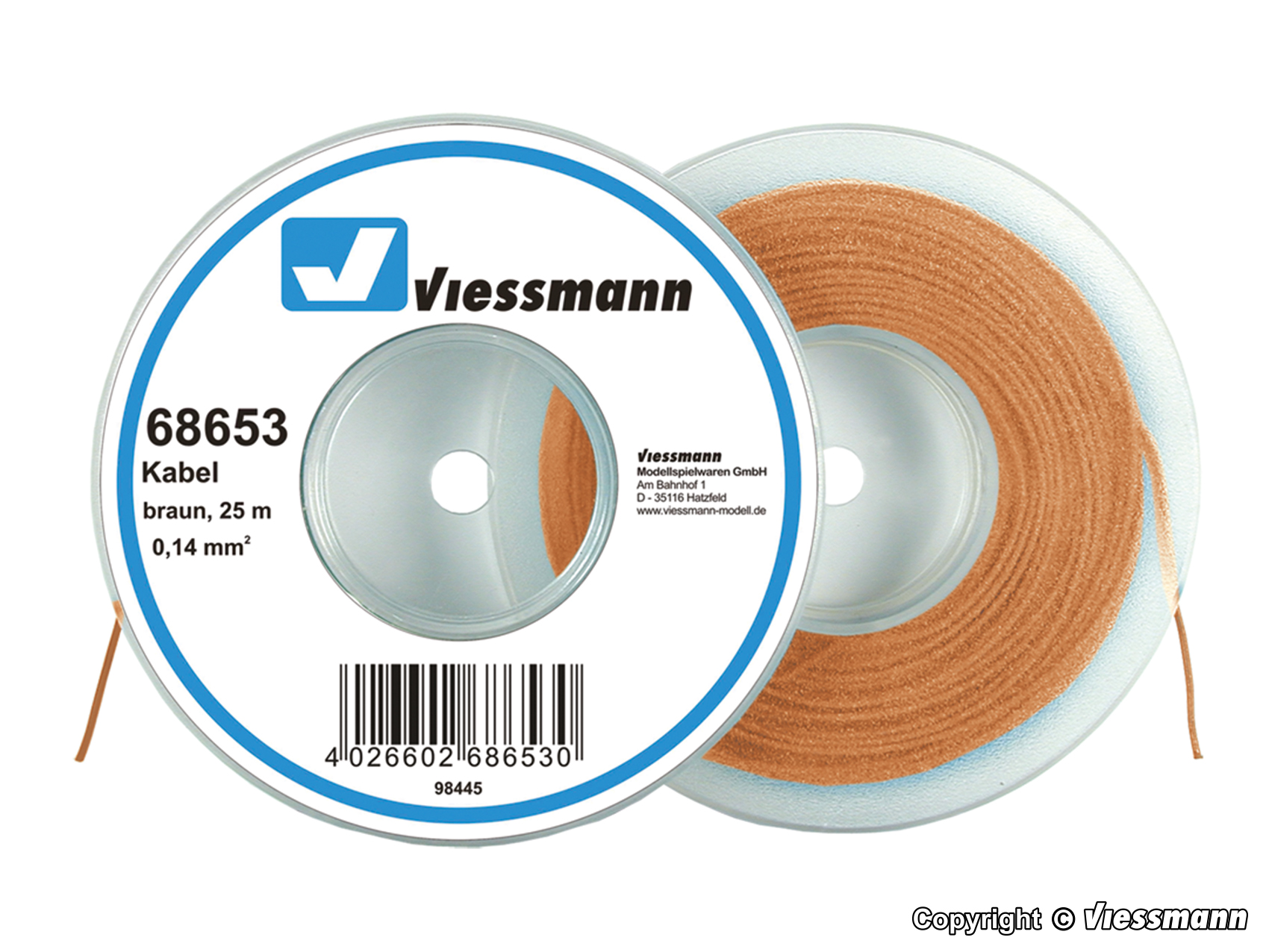 Viessmann 68653 Kabel 25 m, 0,14 mm², braun