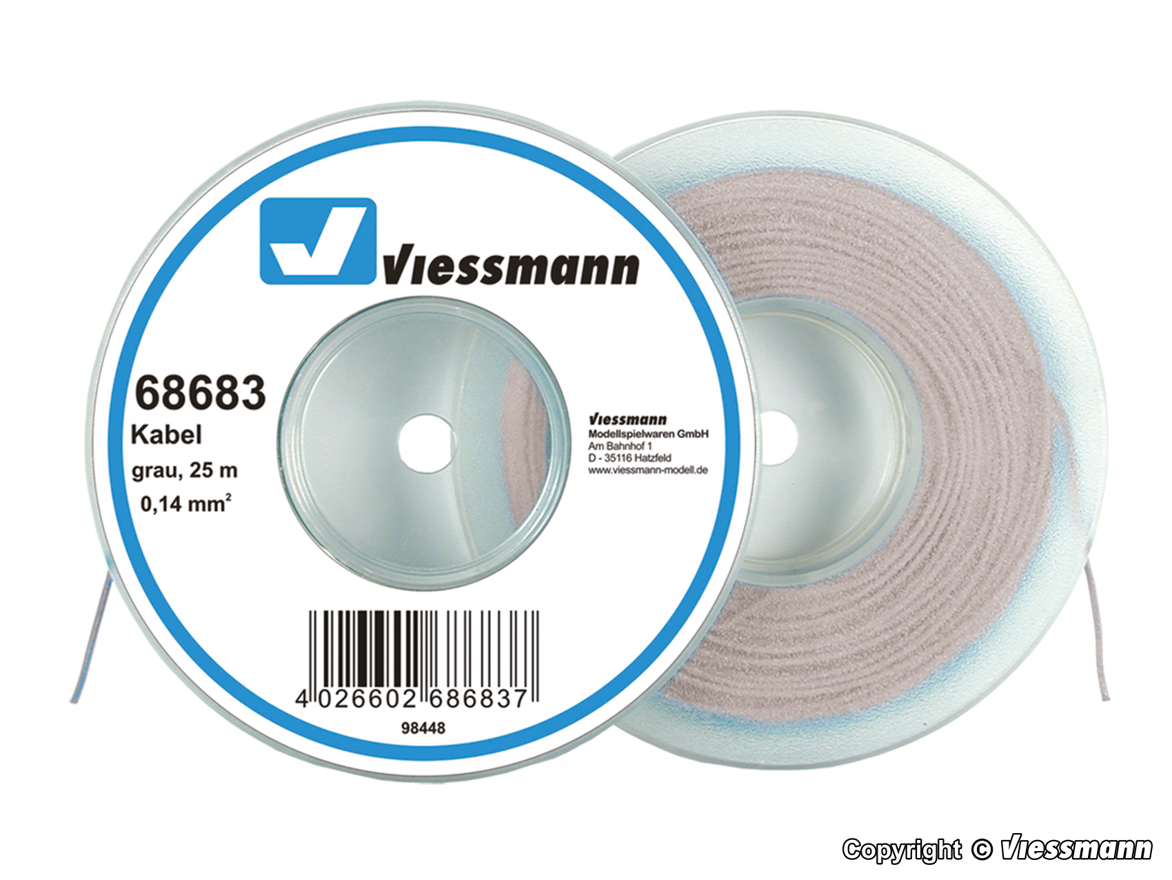 Viessmann 68683 Kabel 25 m, 0,14 mm², grau