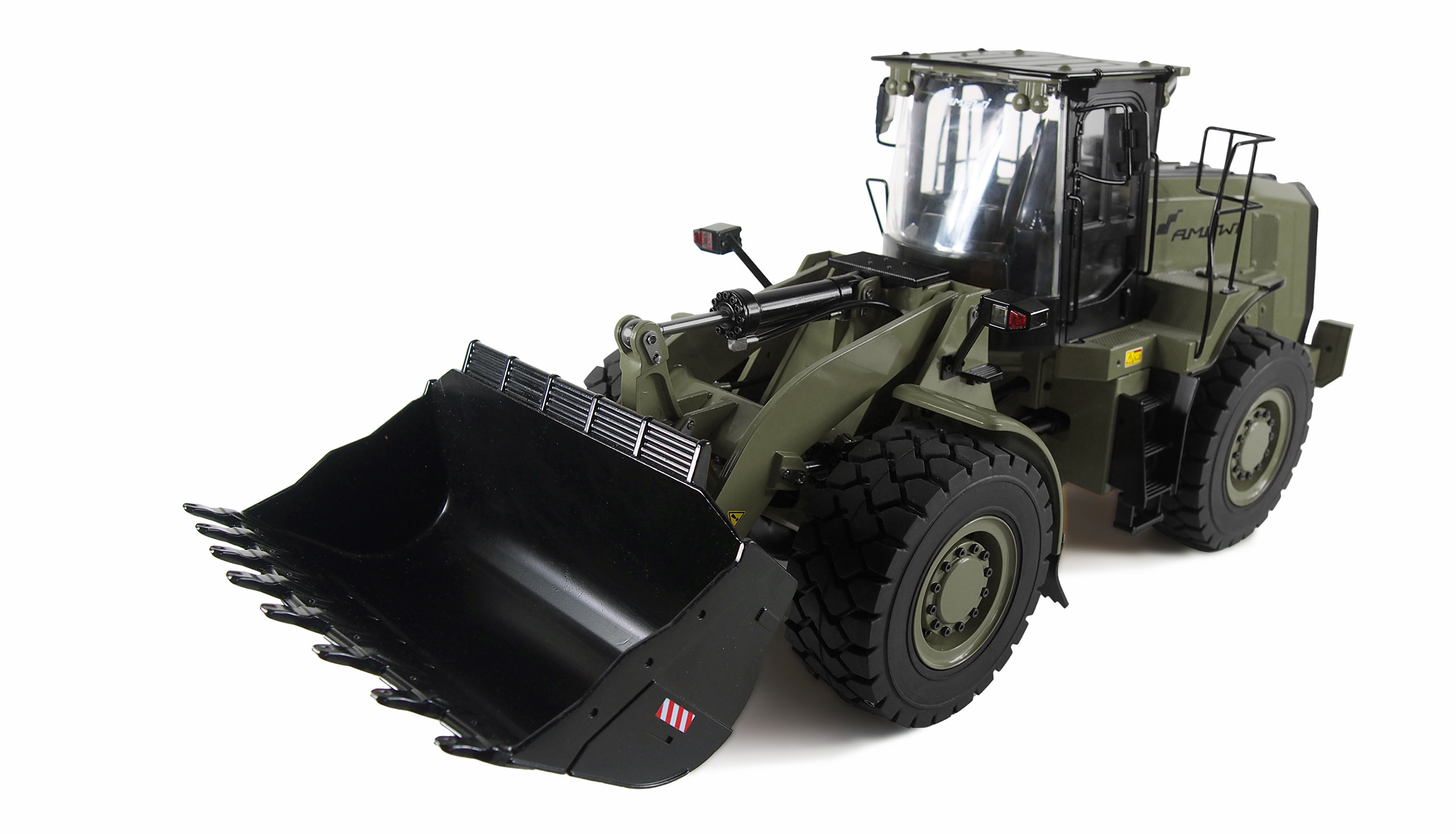 AMEWI 22543 Hydraulik Militär-Radlader G921H Vollmetall 1:16, RTR, olivgrün